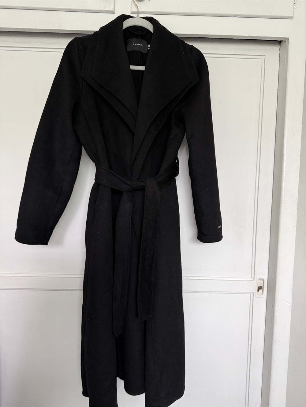 Tahari Black Long Belted Trench Coat